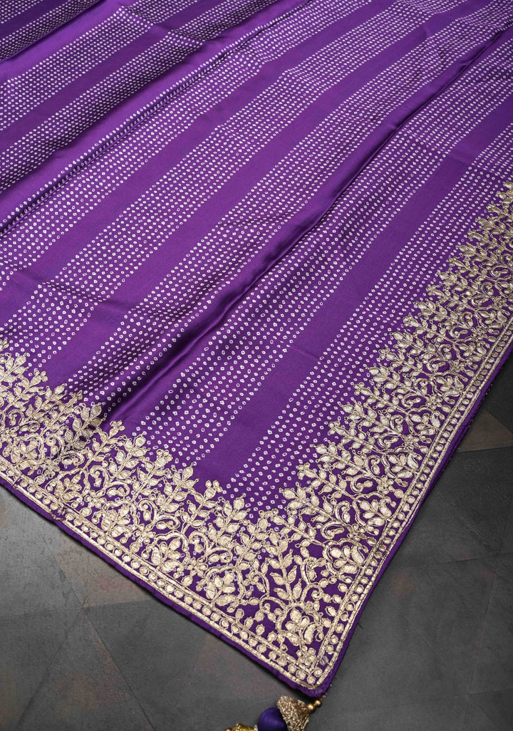 Purple Gajji Silk Saree with  Bandhni Digital Print and Gotta Patti Border