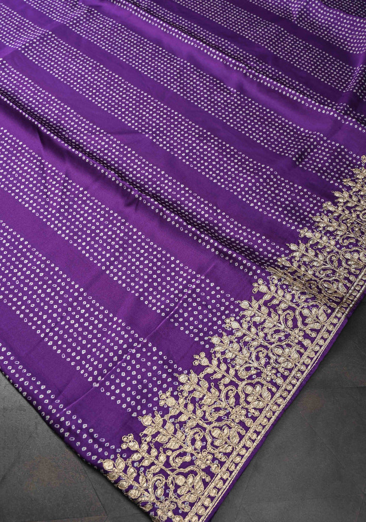 Purple Gajji Silk Saree with  Bandhni Digital Print and Gotta Patti Border