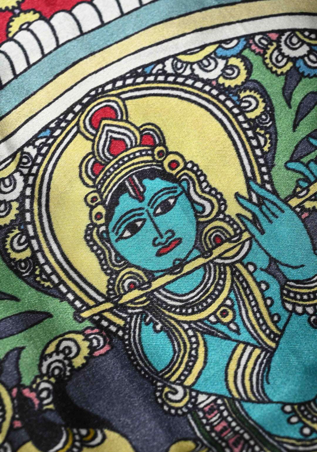 Krishna and Pichwai Theme: Beige Gajji Silk Saree with Kalamkari Digital Print and Gotta Patti Border