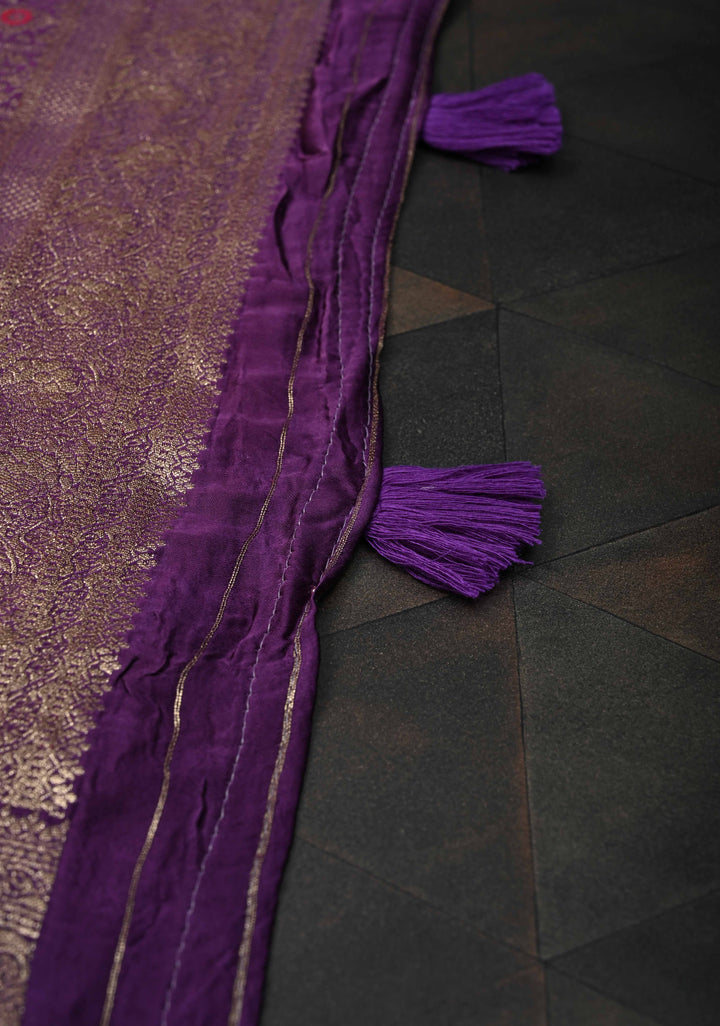 Purple Viscose Saree with Meenakari Floral Jaal and Zari Border