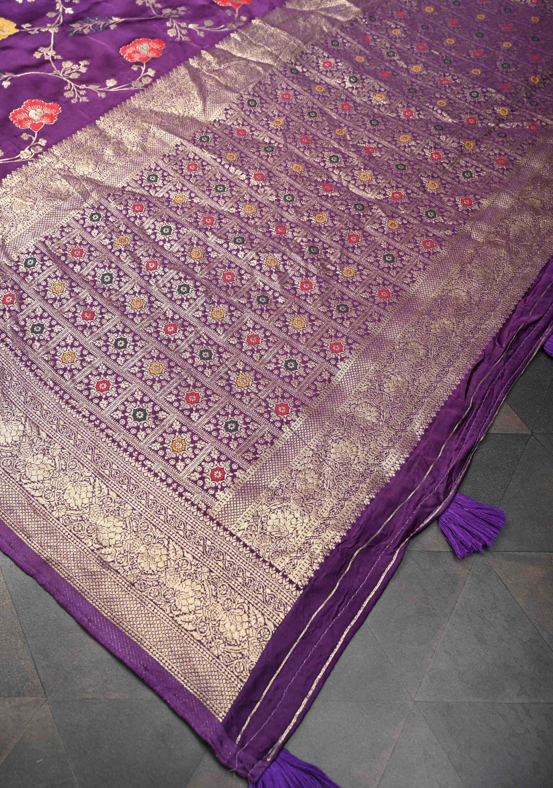 Purple Viscose Saree with Meenakari Floral Jaal and Zari Border