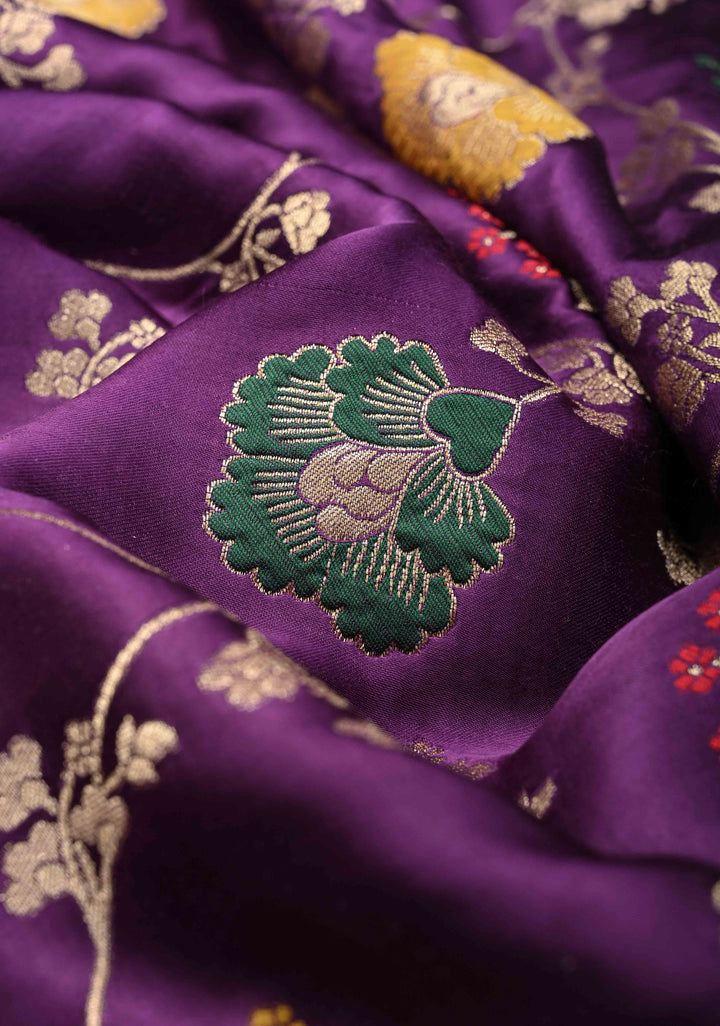 Purple Viscose Saree with Meenakari Floral Jaal and Zari Border