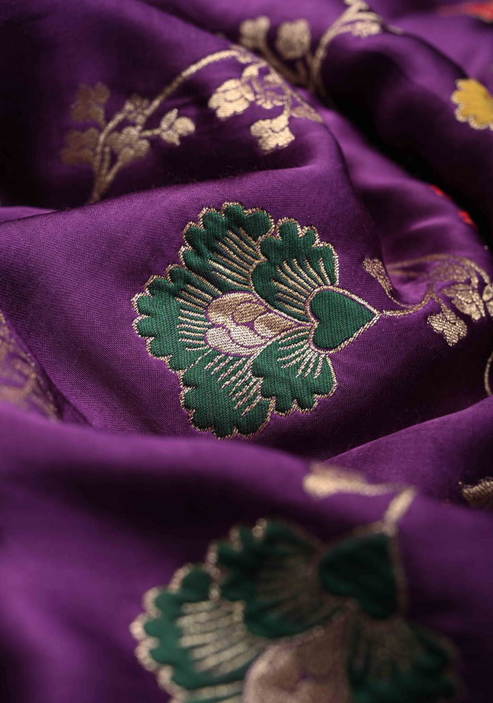 Purple Viscose Saree with Meenakari Floral Jaal and Zari Border