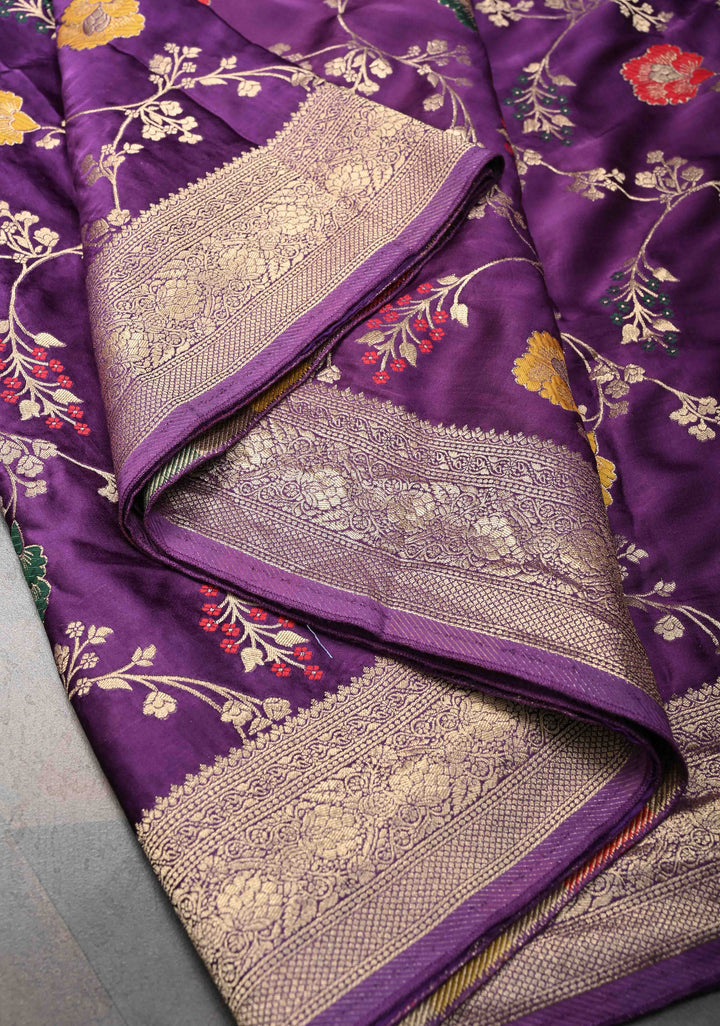 Purple Viscose Saree with Meenakari Floral Jaal and Zari Border