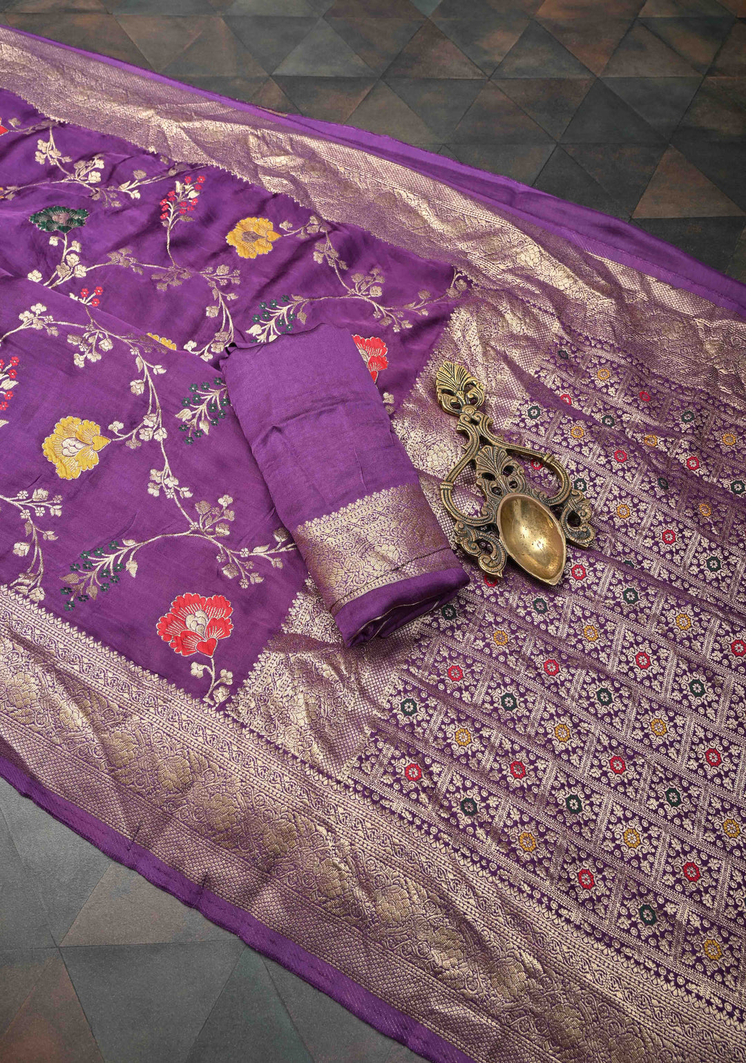 Purple Viscose Saree with Meenakari Floral Jaal and Zari Border