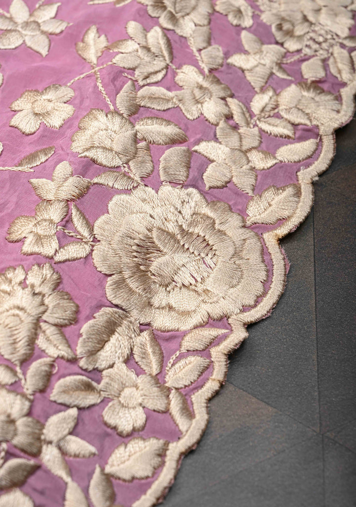 Georgette Saree in Dusty Pink with Ivory Floral Jaal Embroidery