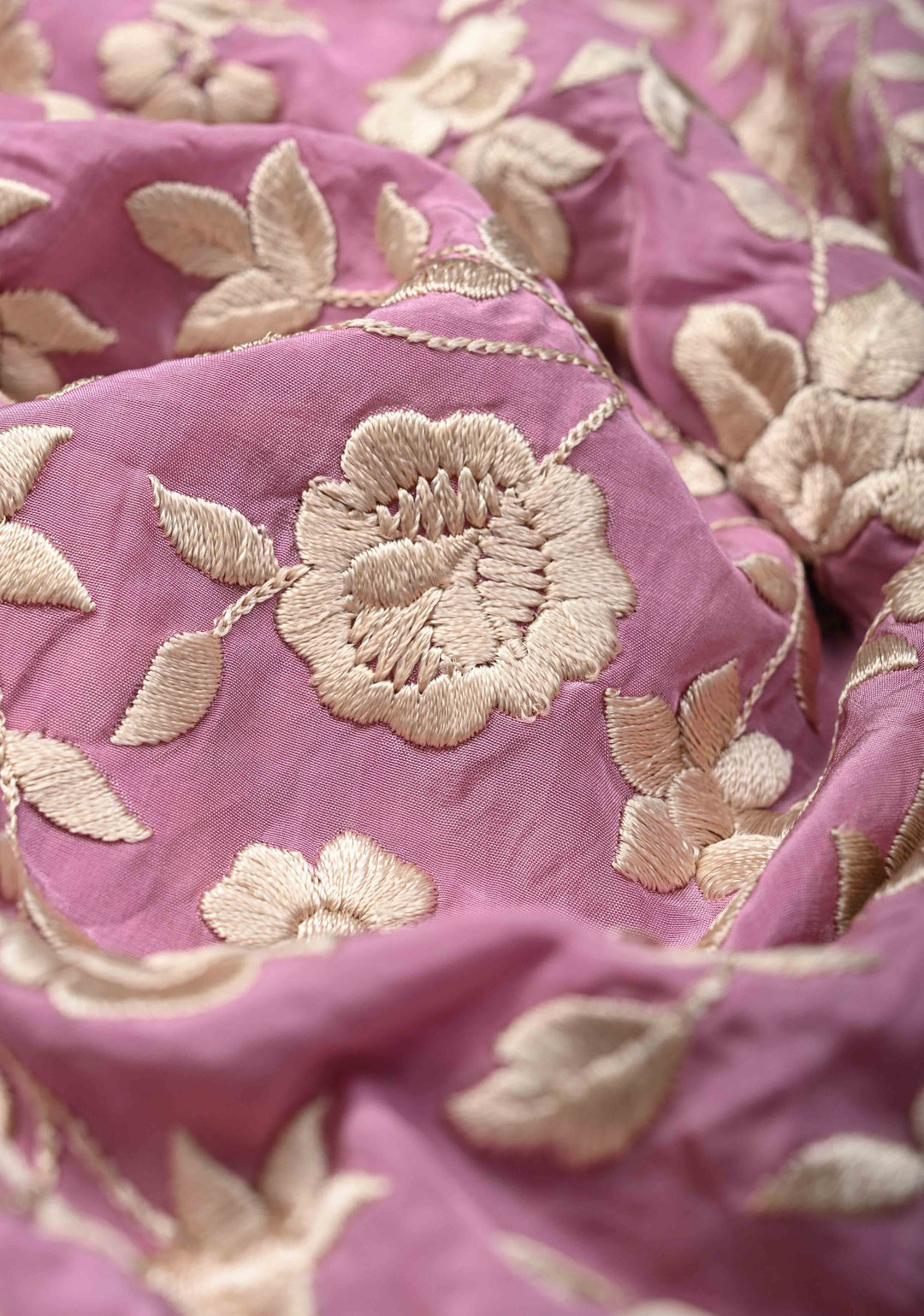 Georgette Saree in Dusty Pink with Ivory Floral Jaal Embroidery