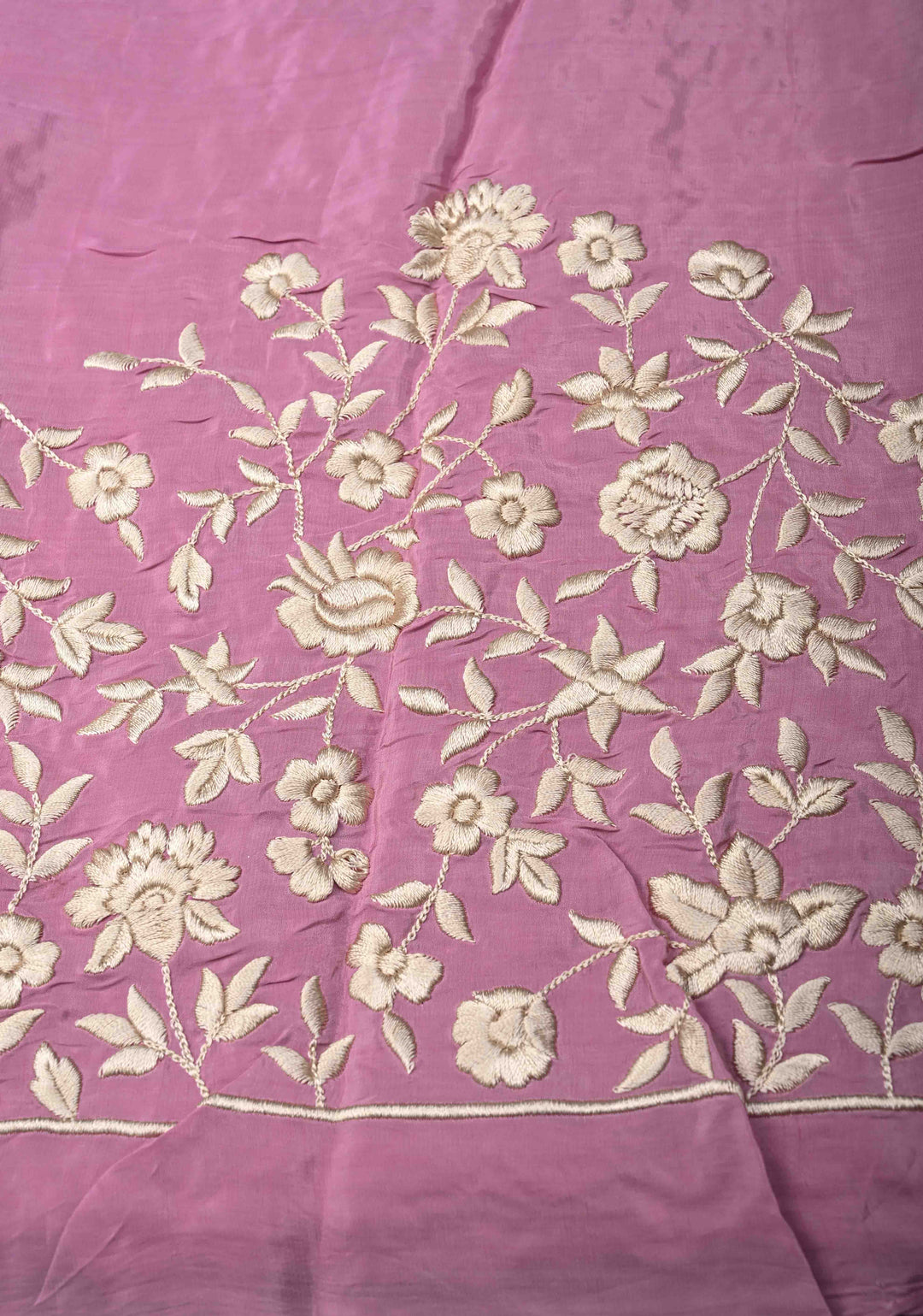 Georgette Saree in Dusty Pink with Ivory Floral Jaal Embroidery