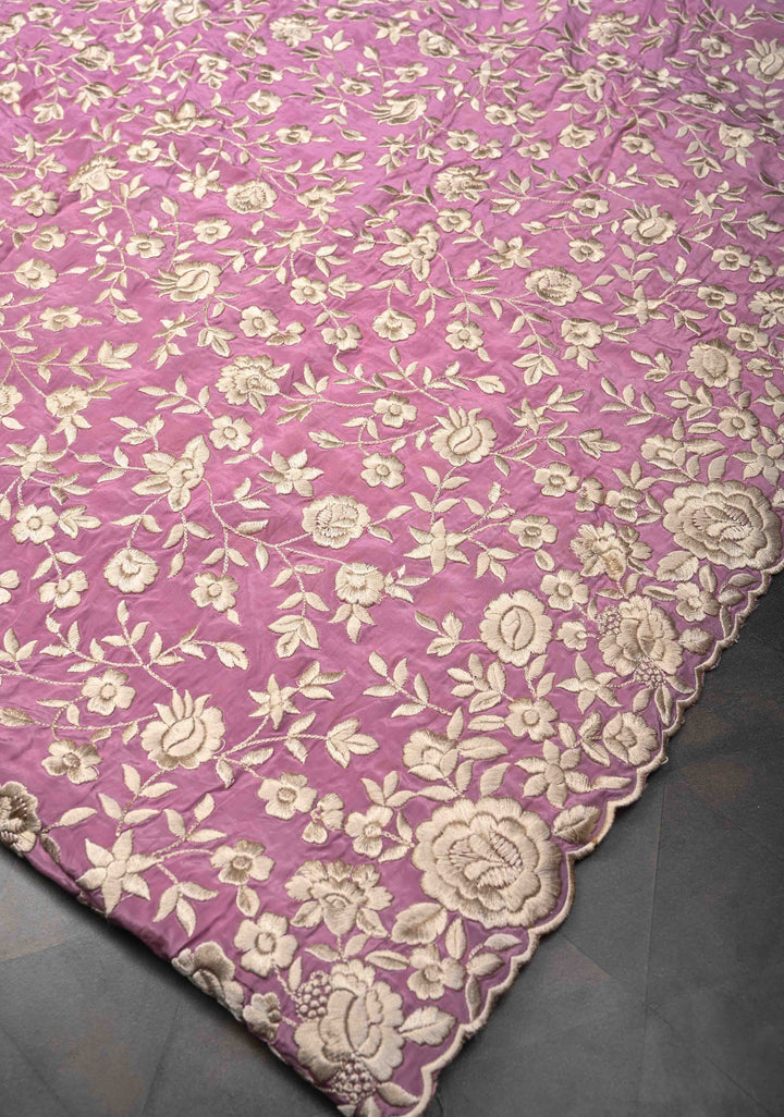 Georgette Saree in Dusty Pink with Ivory Floral Jaal Embroidery