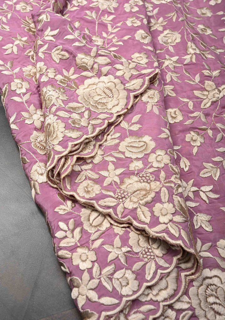 Georgette Saree in Dusty Pink with Ivory Floral Jaal Embroidery