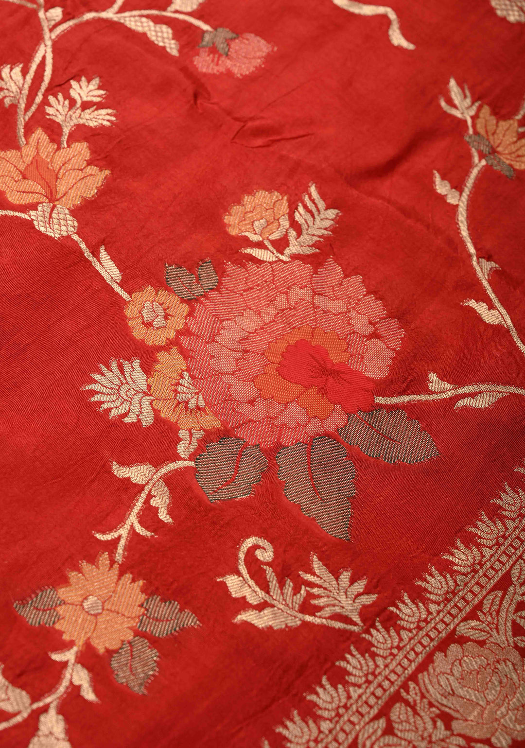 Dark Rust Orange Viscose Saree with Meenakari Floral Jaal and Zari Border