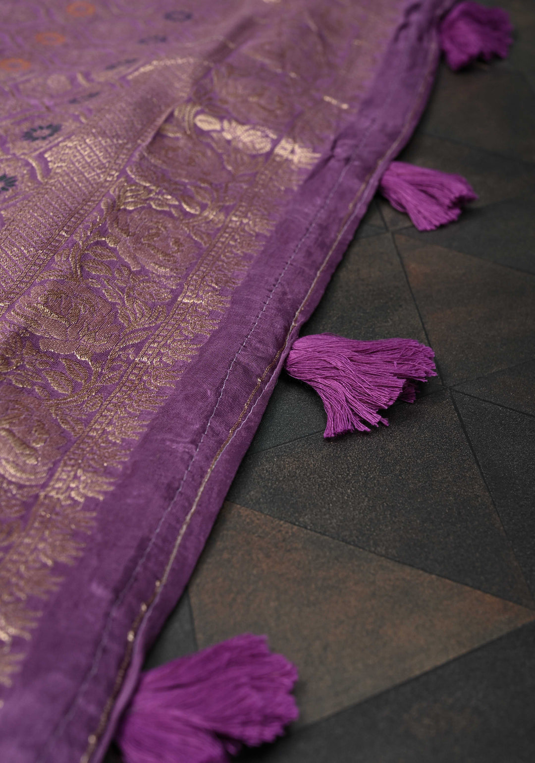 Dark Lavender Viscose Saree with Meenakari Floral Jaal and Zari Border