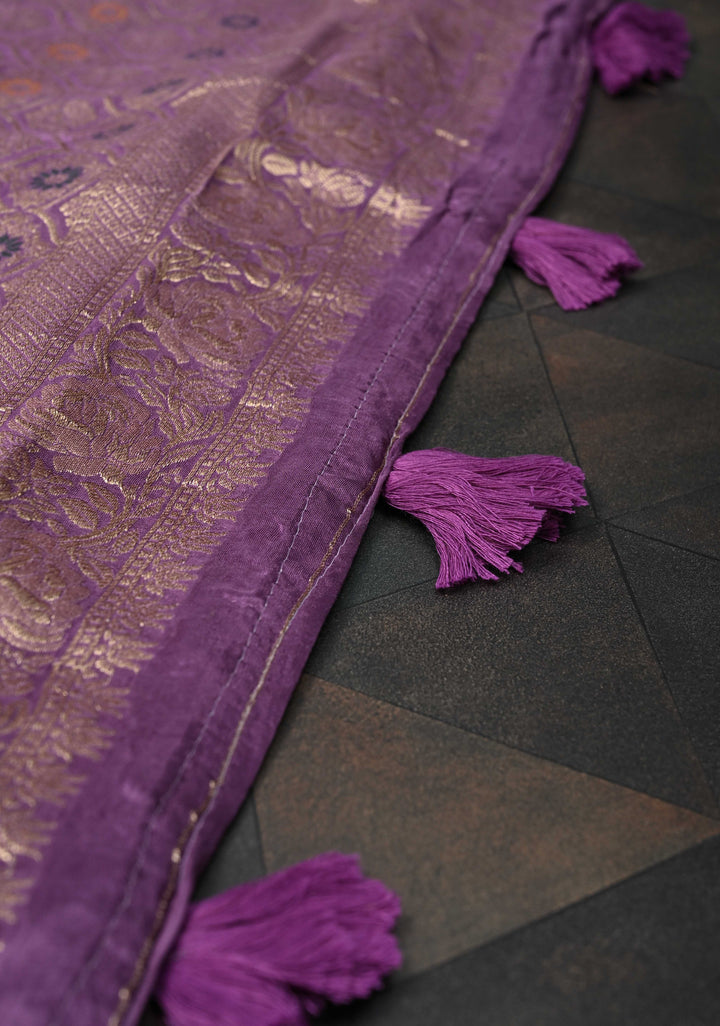 Dark Lavender Viscose Saree with Meenakari Floral Jaal and Zari Border