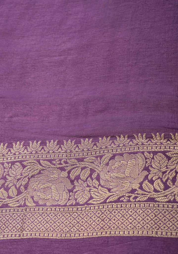 Dark Lavender Viscose Saree with Meenakari Floral Jaal and Zari Border