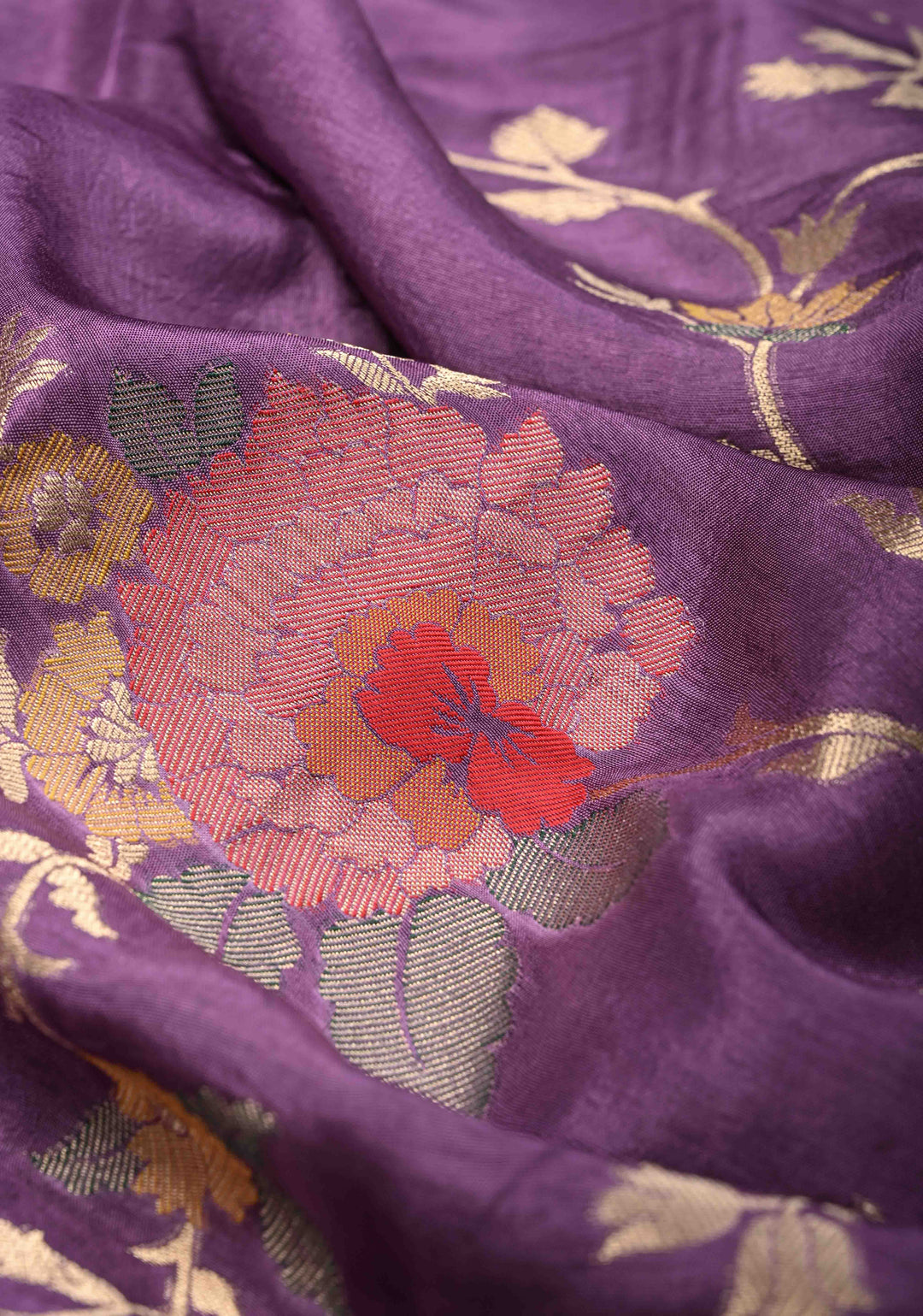 Dark Lavender Viscose Saree with Meenakari Floral Jaal and Zari Border