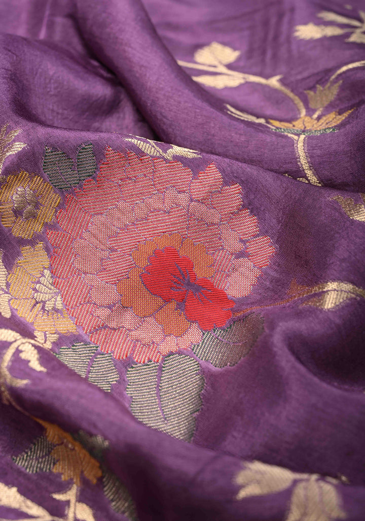 Dark Lavender Viscose Saree with Meenakari Floral Jaal and Zari Border
