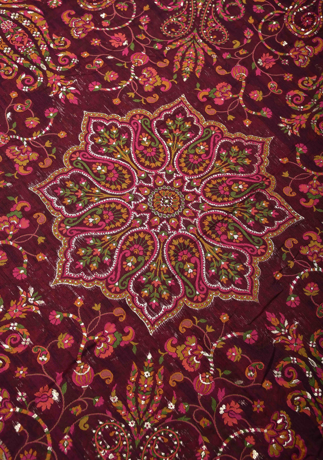 Kani Design with Floral Jaal in Dark Plum Rayon Saree.