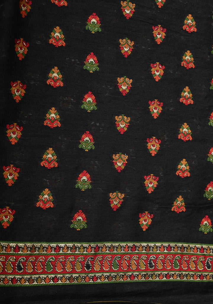 Black Rayon Saree with Kani Design and Floral Design