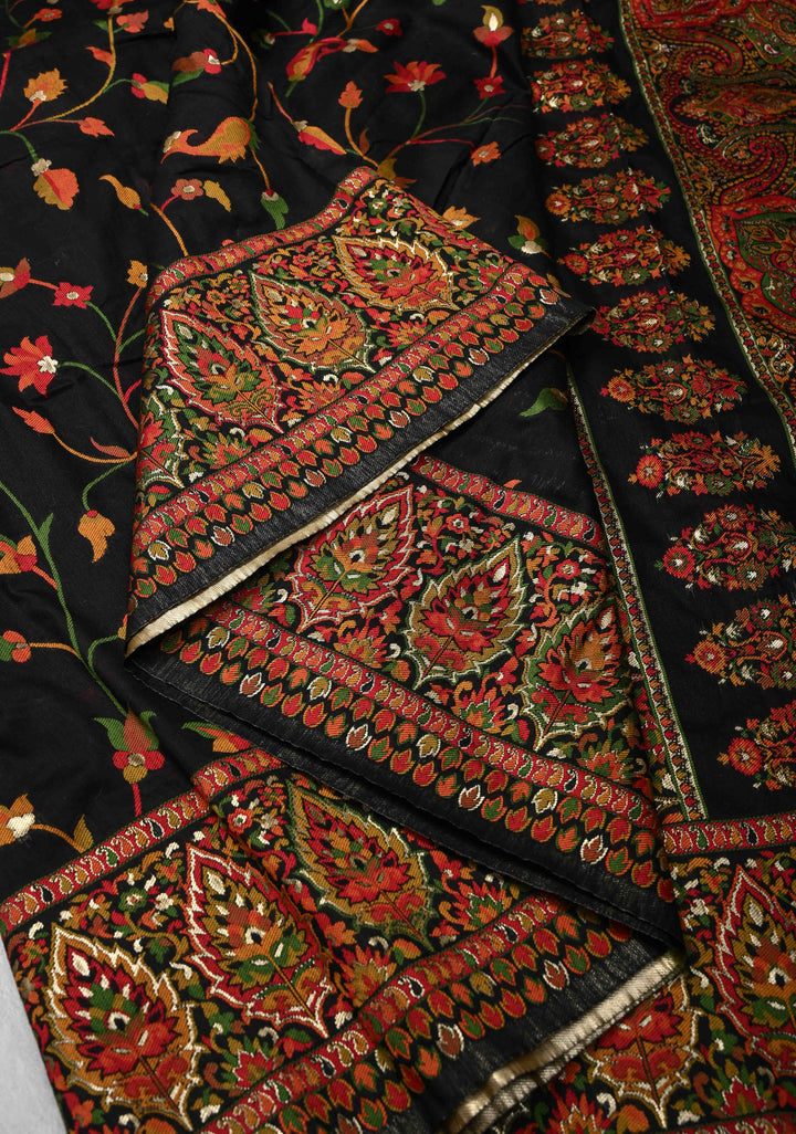Black Rayon Saree with Kani Design and Floral Design