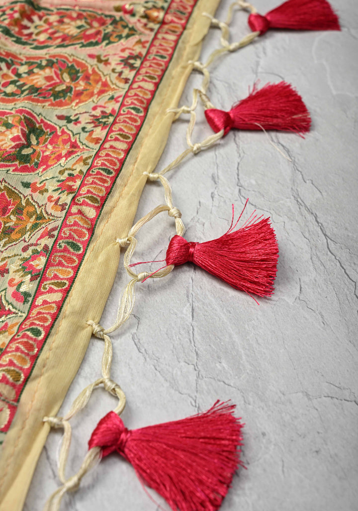 Rayon Saree in Kani Design with Floral Jaal in Beige