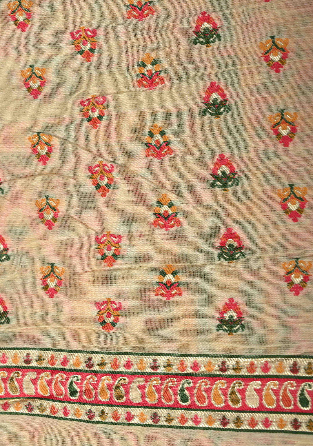 Rayon Saree in Kani Design with Floral Jaal in Beige