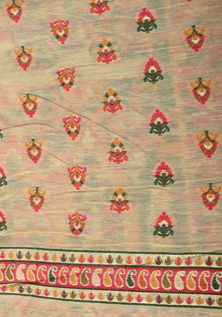 Rayon Saree in Kani Design with Floral Jaal in Beige