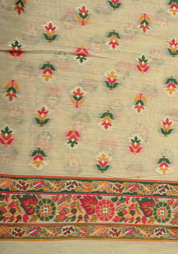Rayon Saree in Kani Design with Floral Jaal in Beige