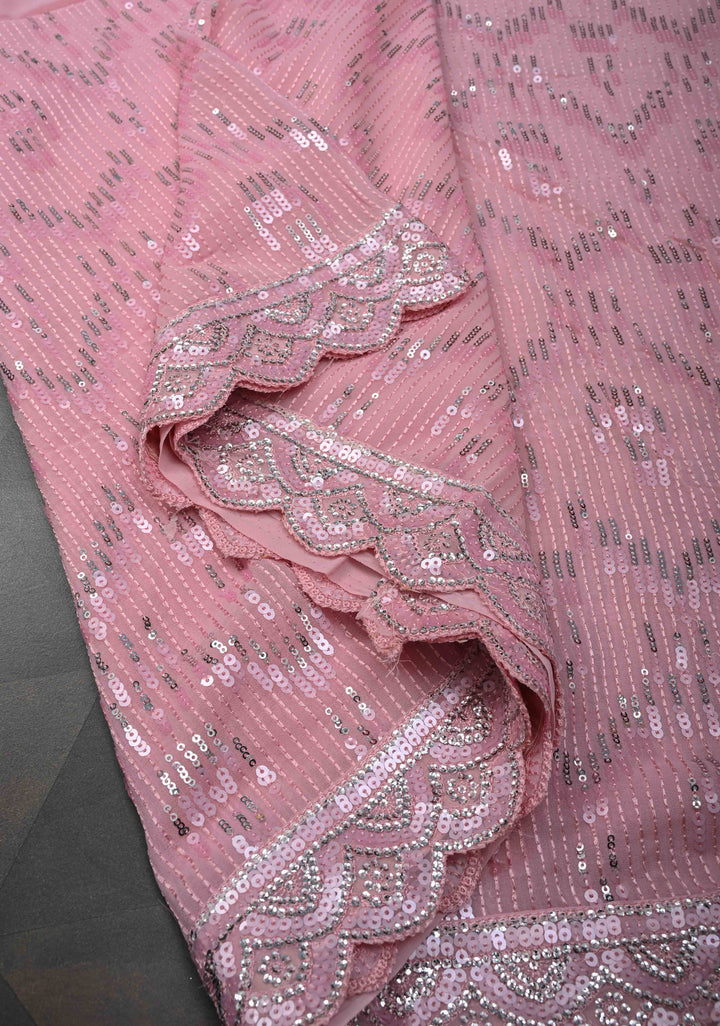 Ligth Pink Full Sequins Embellished on Georgette Saree with Scalloped Border