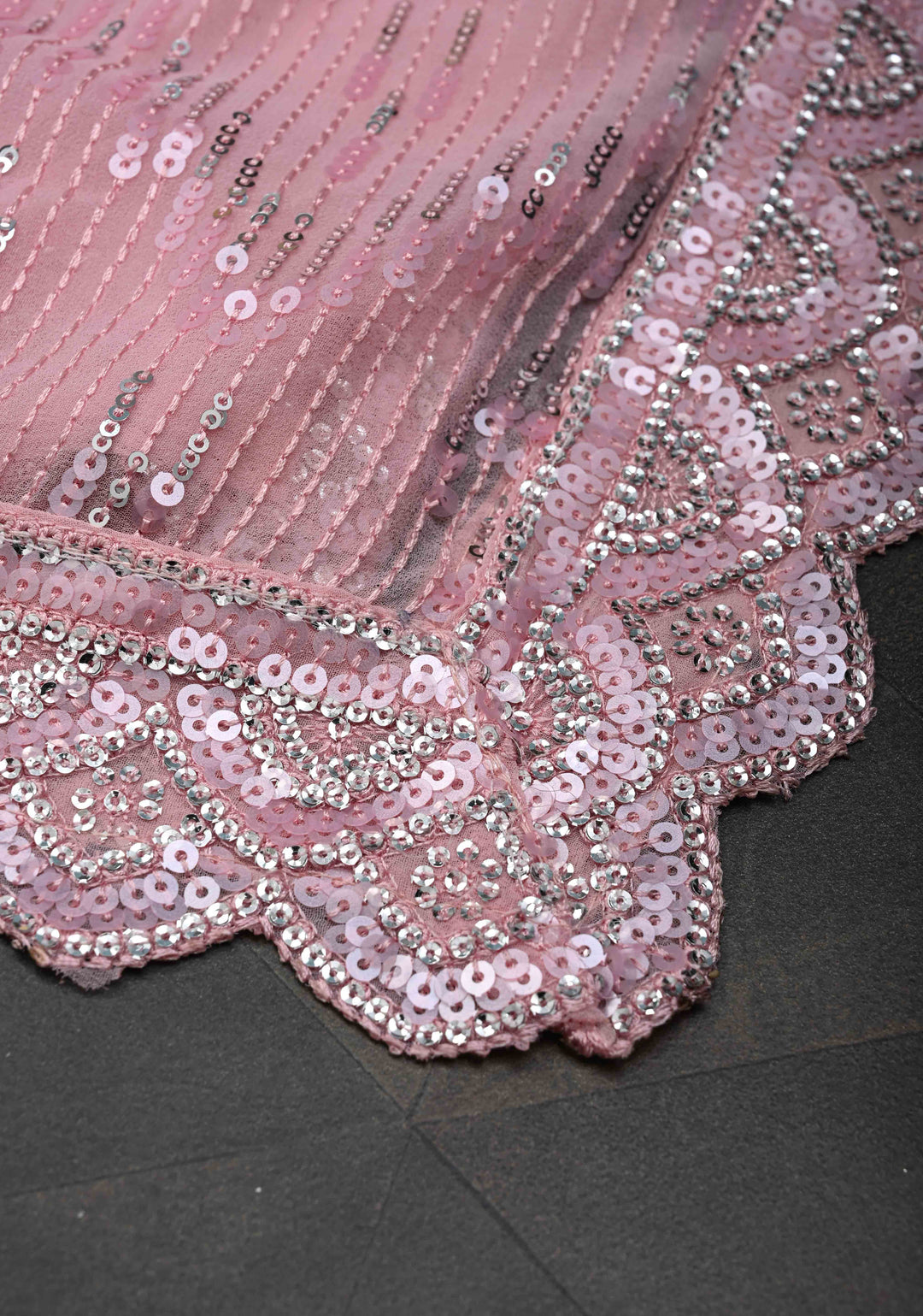 Ligth Pink Full Sequins Embellished on Georgette Saree with Scalloped Border