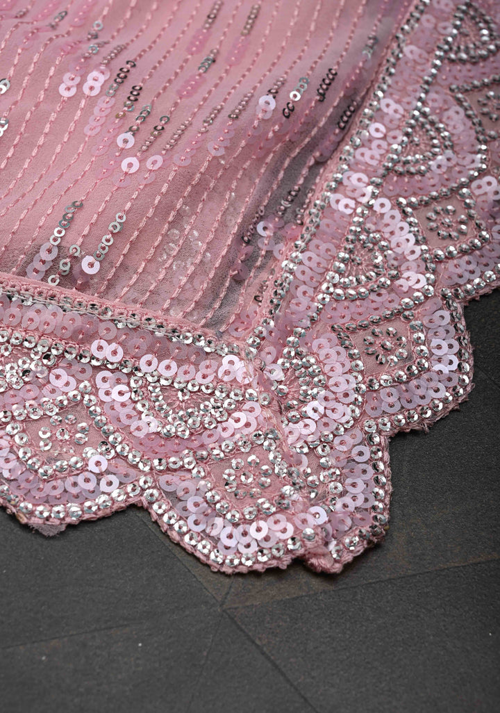 Ligth Pink Full Sequins Embellished on Georgette Saree with Scalloped Border