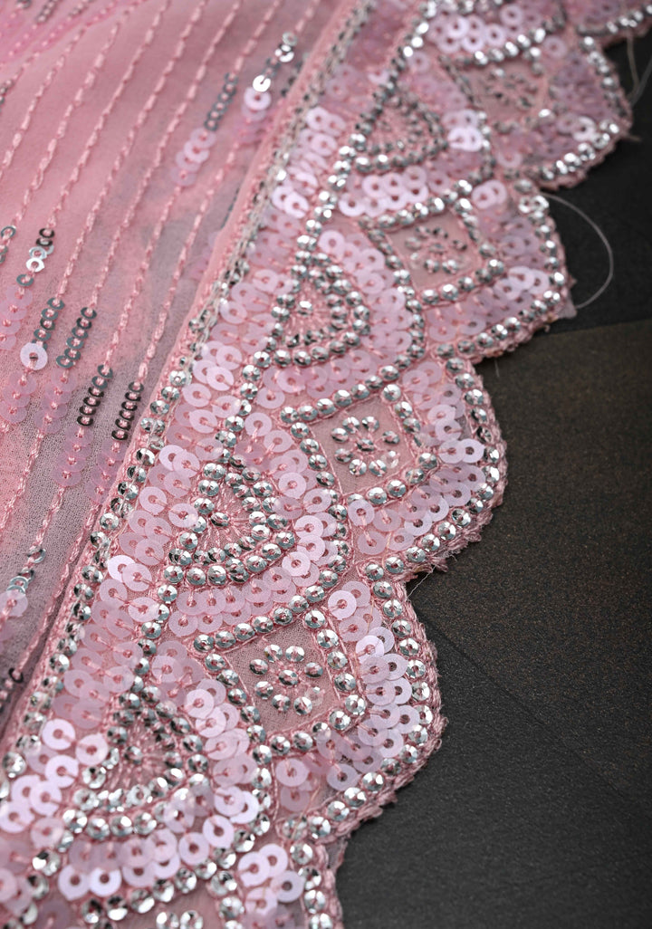 Ligth Pink Full Sequins Embellished on Georgette Saree with Scalloped Border