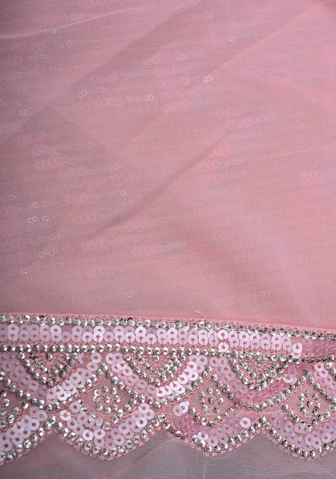 Ligth Pink Full Sequins Embellished on Georgette Saree with Scalloped Border