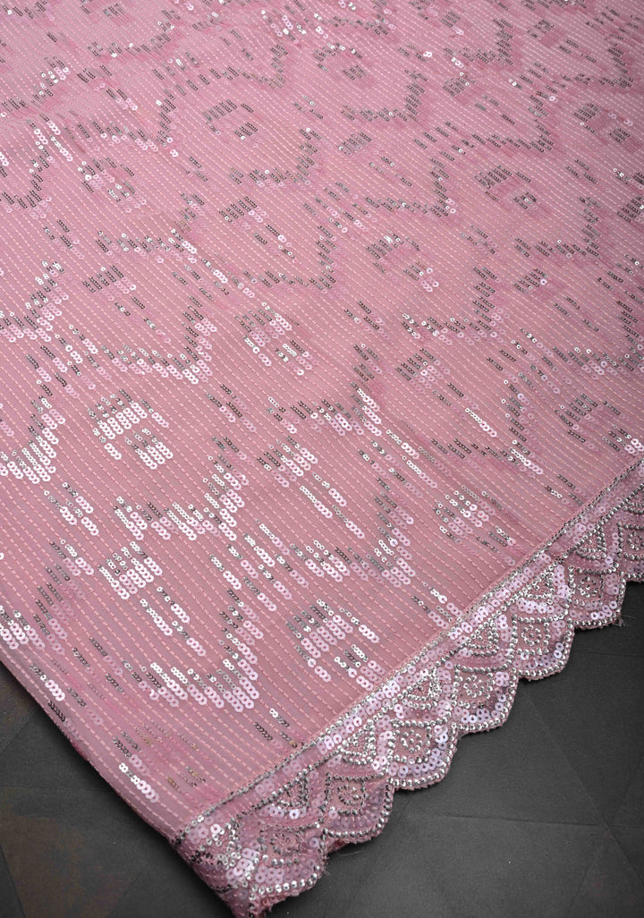 Ligth Pink Full Sequins Embellished on Georgette Saree with Scalloped Border