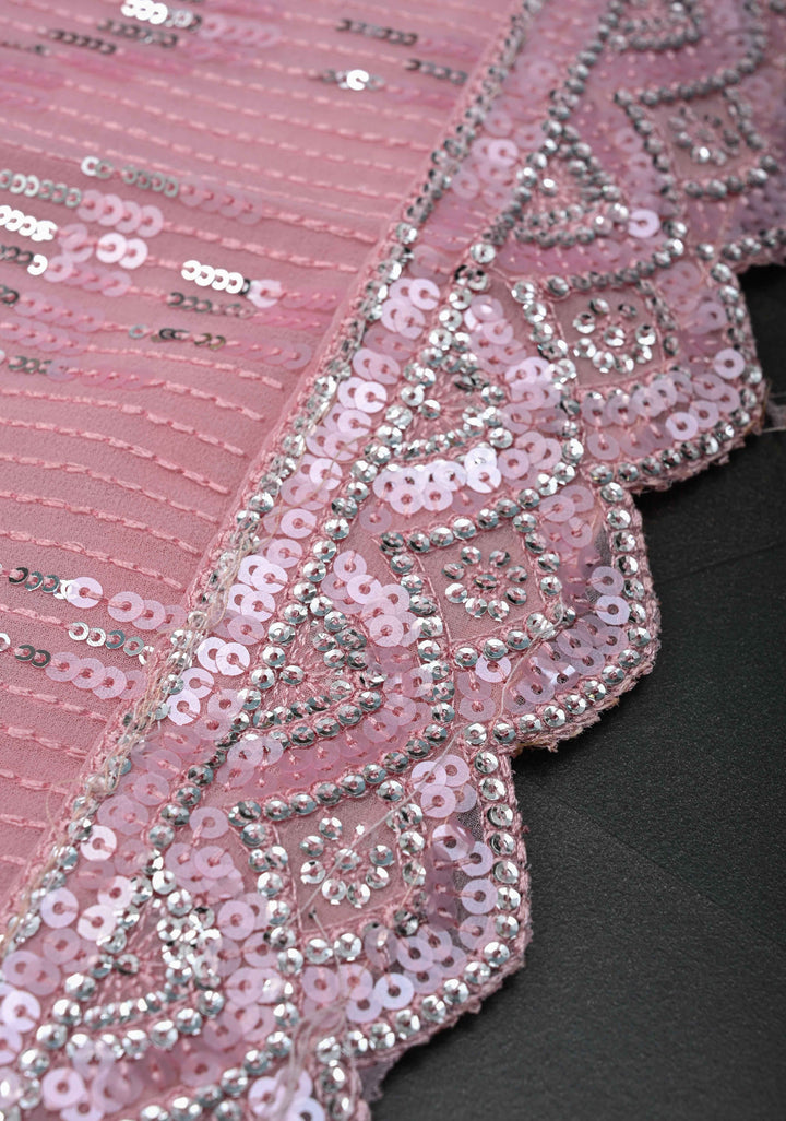 Ligth Pink Full Sequins Embellished on Georgette Saree with Scalloped Border