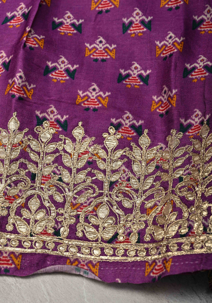 Purple Gajji Silk Saree with Patola Digital Print and Gotta Patti Border