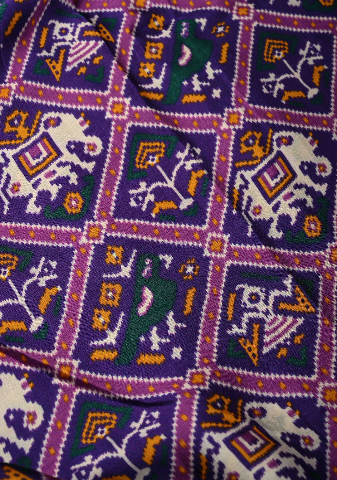 Purple Gajji Silk Saree with Patola Digital Print and Gotta Patti Border