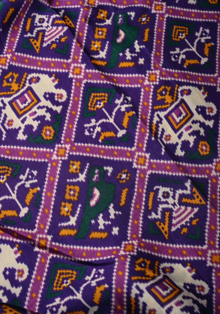 Purple Gajji Silk Saree with Patola Digital Print and Gotta Patti Border