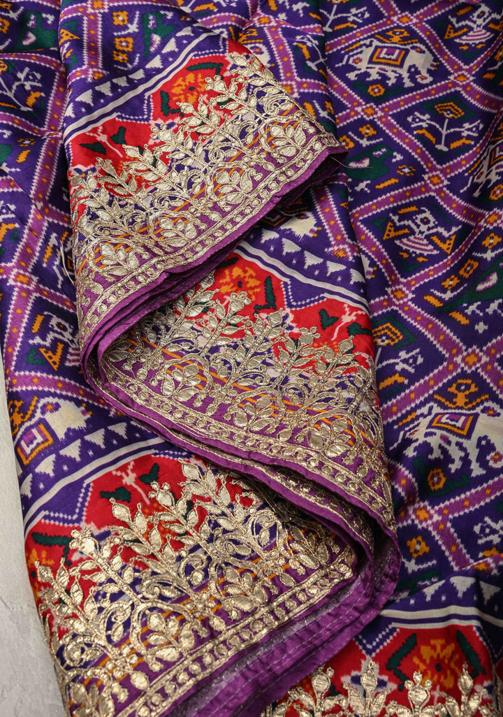 Purple Gajji Silk Saree with Patola Digital Print and Gotta Patti Border