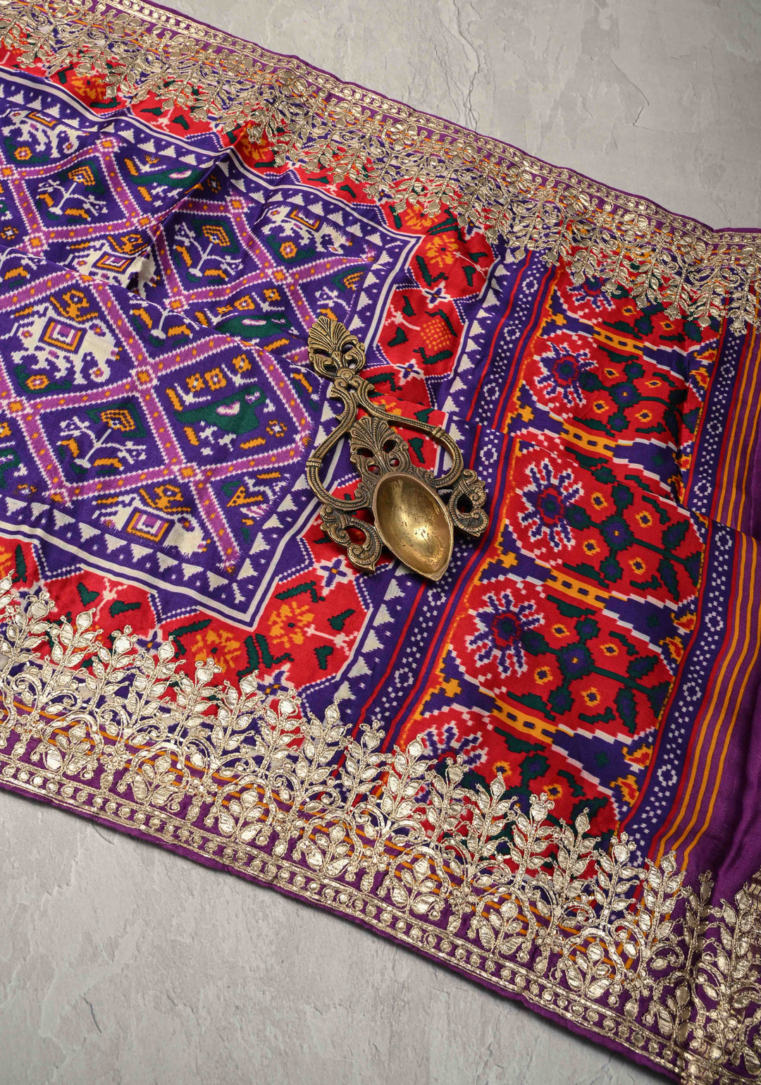 Purple Gajji Silk Saree with Patola Digital Print and Gotta Patti Border