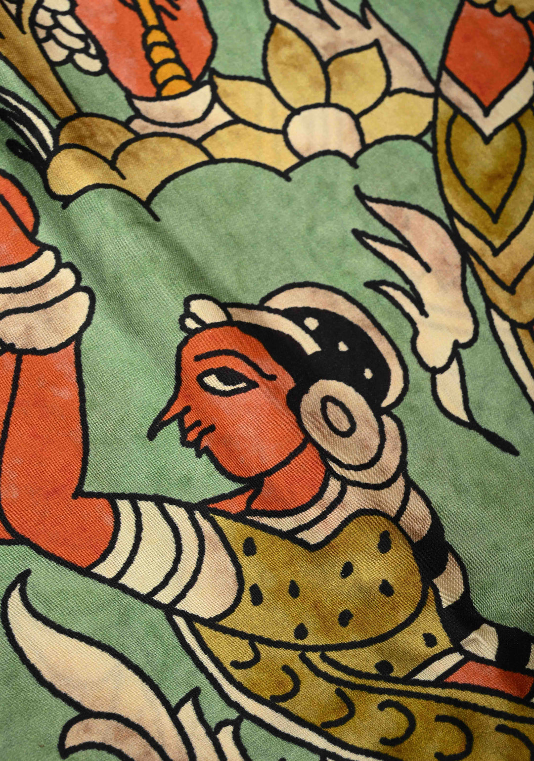 Green Gajji Silk Saree with Village Theme Kalamkari Digital Print and Gotta Patti Border | SHOBITAM