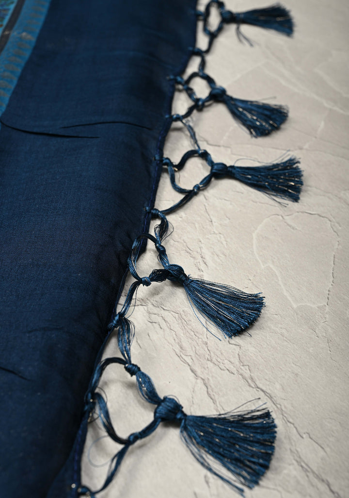 Blue Viscose Tissue Saree with Meenakari Floral Jaal and Zari Border | SHOBITAM