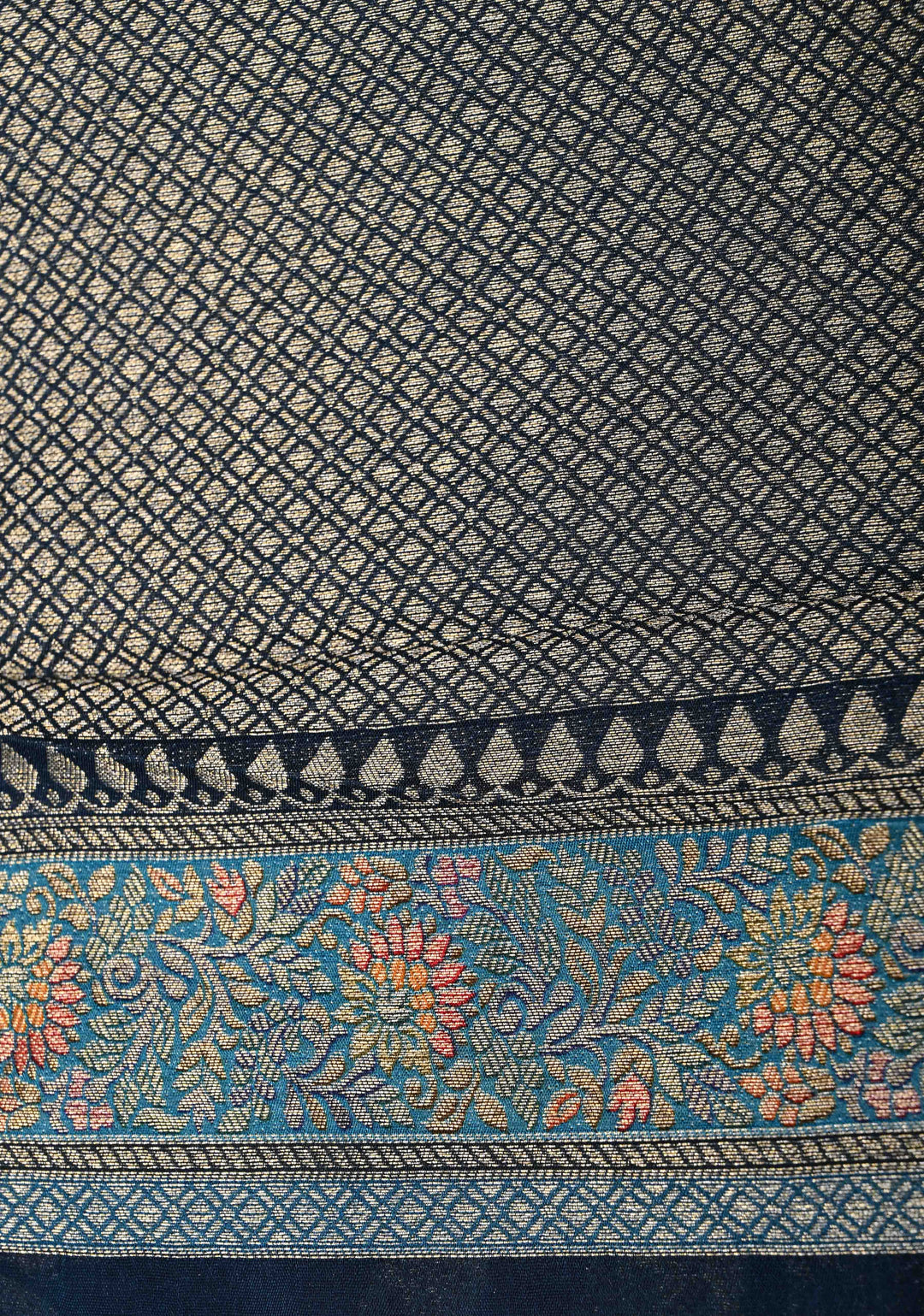 Blue Viscose Tissue Saree with Meenakari Floral Jaal and Zari Border | SHOBITAM
