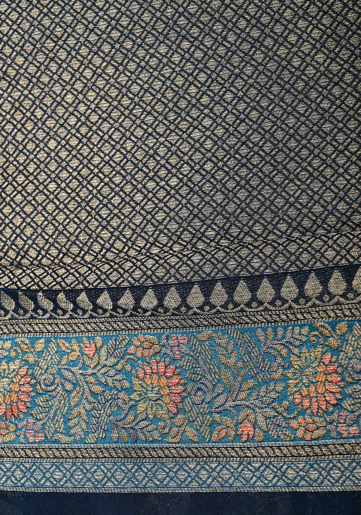 Blue Viscose Tissue Saree with Meenakari Floral Jaal and Zari Border | SHOBITAM