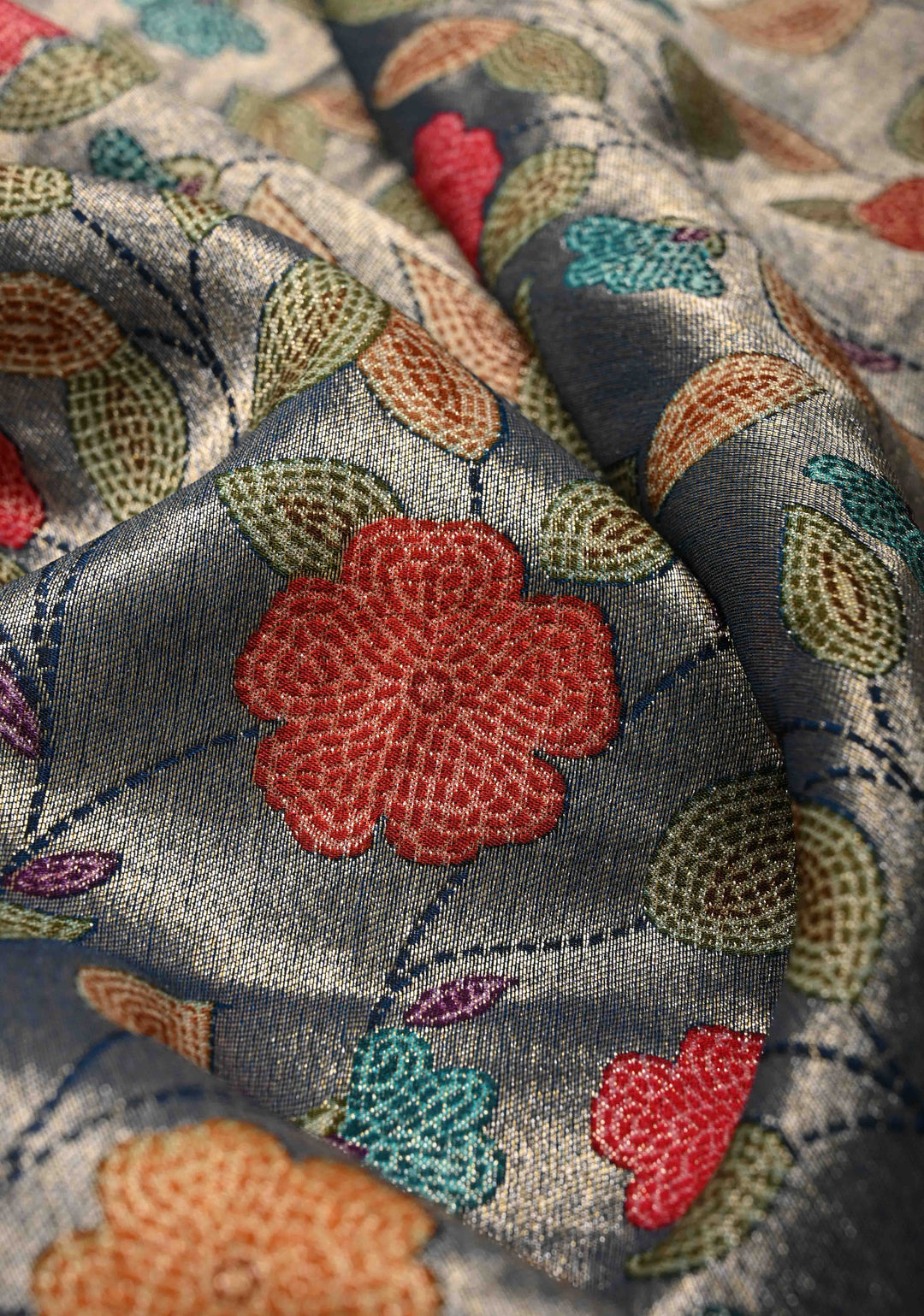 Blue Viscose Tissue Saree with Meenakari Floral Jaal and Zari Border | SHOBITAM