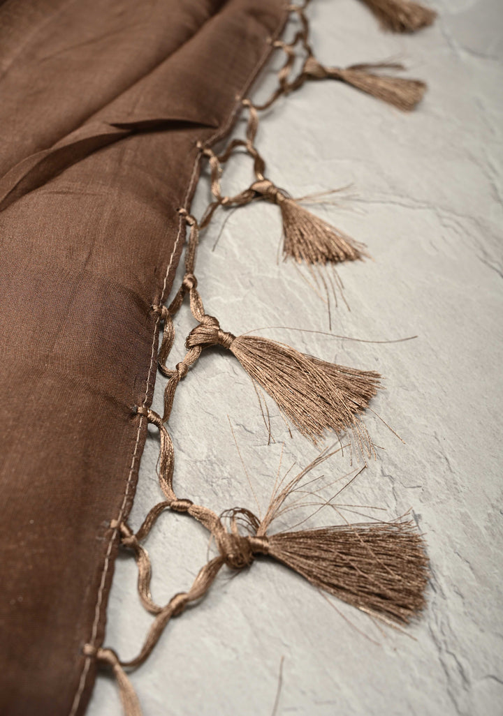 Beige Viscose Tissue Saree with Meenakari Floral Jaal and Zari Border