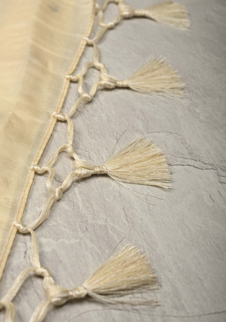 Off White Viscose Saree with Meenakari Floral Jaal and Zari Border