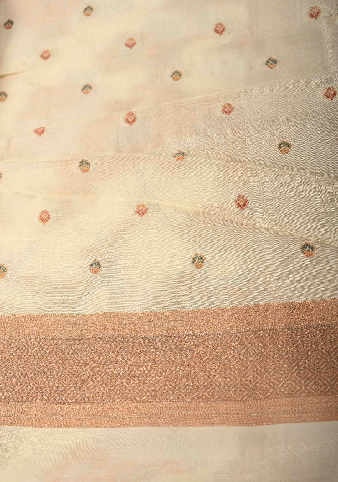 Off White Viscose Saree with Meenakari Floral Jaal and Zari Border