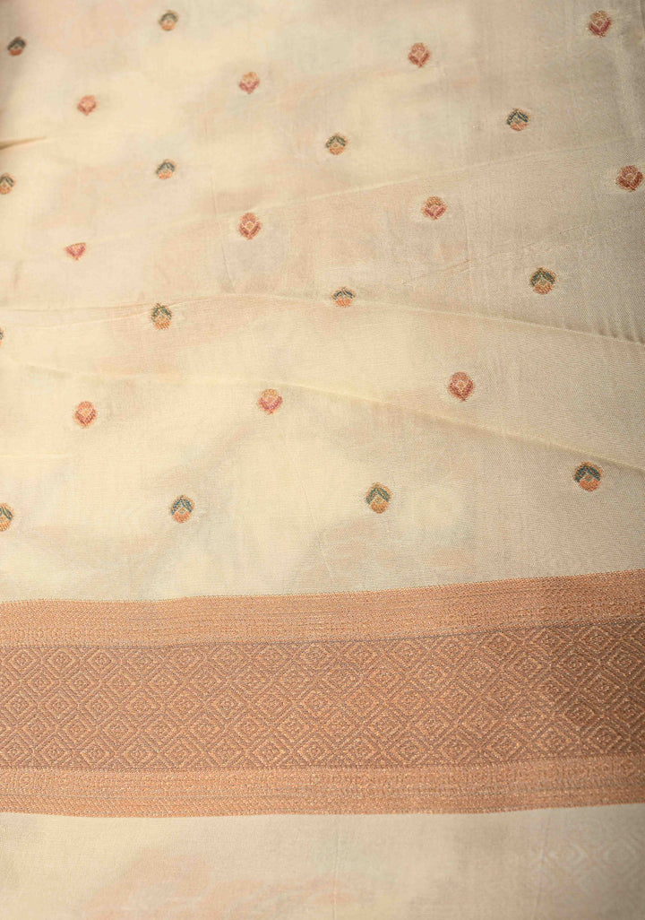 Off White Viscose Saree with Meenakari Floral Jaal and Zari Border