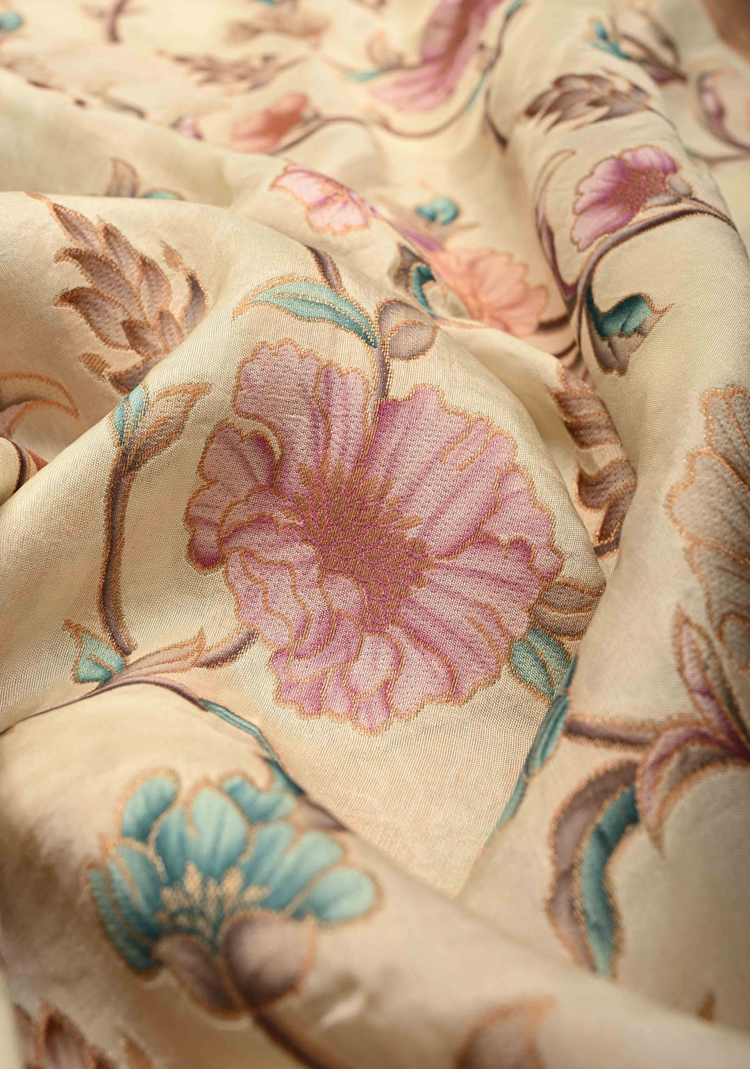 Off White Viscose Saree with Meenakari Floral Jaal and Zari Border