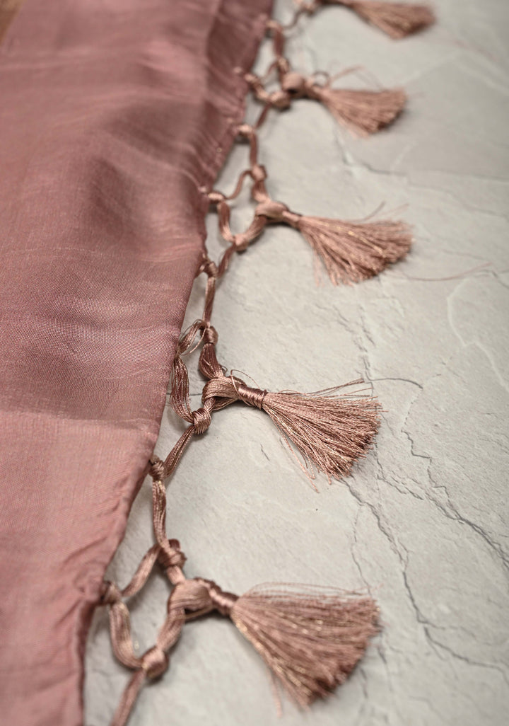 Dusty Mauve Viscose Saree with Meenakari Floral Jaal and Zari Border